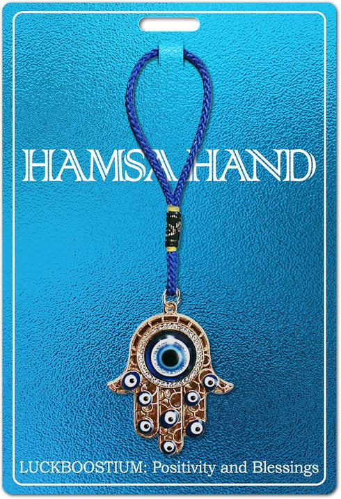 Hamsa Hand Amulet Pendant w/Crystal Rhinestones Blue, White & Black Evil Eye Car Hanging Ornament Rear View Mirror Accessories - Door, Wall, Bag C...