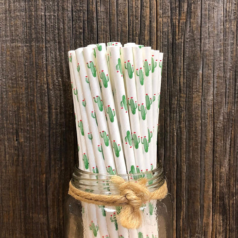 Cactus Themed Paper Straws - Green White Succulents - 50 Pack...