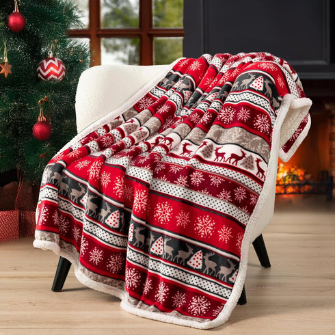 PAVILIA Premium Christmas Sherpa Throw Blanket | Christmas Decoration Reindeers, Fleece, Plush, Warm, Cozy Reversible Microfiber Holiday Blanket 5...