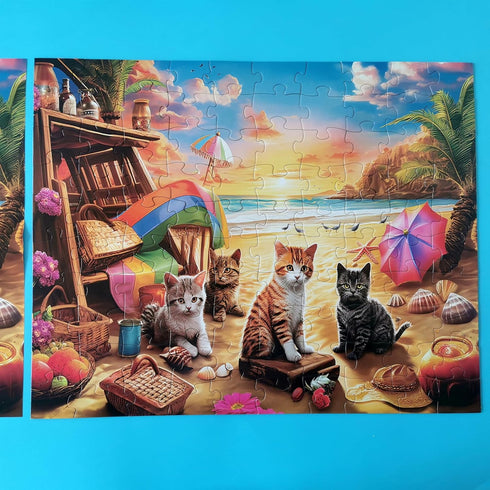 Extra Large Pieces Jigsaw Puzzles for Adults - 100 Piece Puzzles for Kids Ages 8-10 10-12 - Large Piece Puzzles for Seniors - Cats Seaside Sunset...