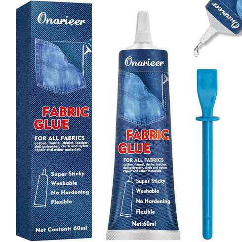 60ml Fabric Glue, Fabric Glue Permanent Clear Washable for Patches Drying Waterproof Fabric Adhesive Glue for All Fabrics, Clothes, Cotton, Flanne...