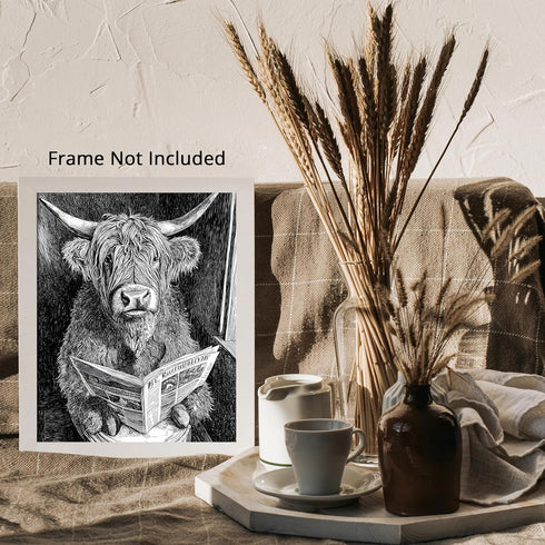 Posterizer 1 pcs-funny cute highland cow reading on toilet 5-Bathroom Restroom Art-Art for Animal Lovers-Decor for Home & Office- unframed wall ar...