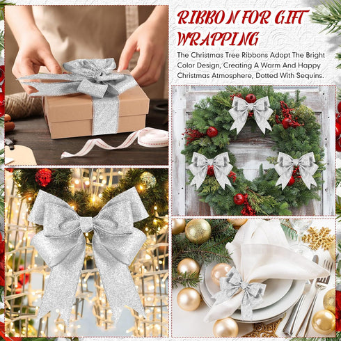 2 Roll 20 Yards Christmas Ribbons Glitter Thick Ribbon Metallic Wired Ribbon for Gift Wrapping Valentine Bouquet DIY Crafts Wedding Xmas Party Wra...