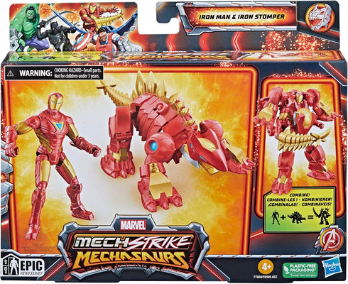 Marvel Mech Strike Mechasaurs, 4-Inch Iron Man with Iron Stomper Mechasaur Action Figures, Super Hero Toys for Kids Ages 4 and Up...