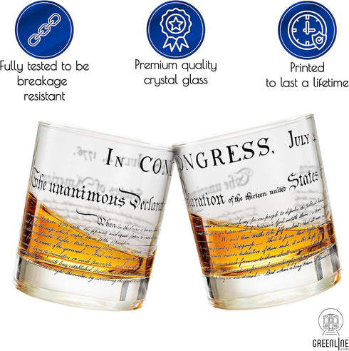 Greenline Goods Whiskey Glasses - Declaration of Independence (Set of 2) | 10 oz Tumblers - American US Patriotic Gift Set | Old Fashioned Cocktai...