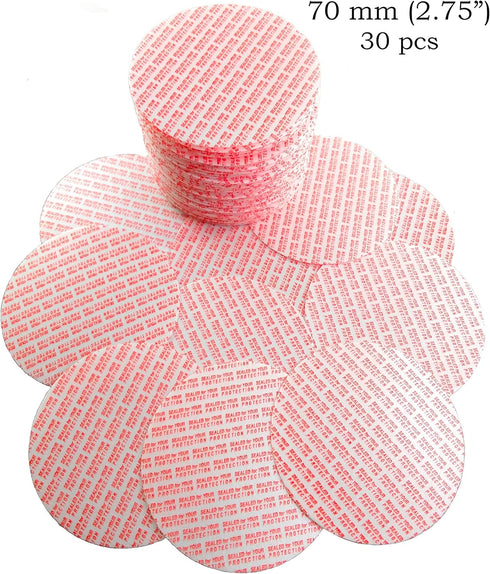 Pressure Sensitive Torque Activated Cap Seals Liners -70 mm (2.75") Made in USA-30 PCS - for Regular Mouth Glass & Plastic Ball Mason Canning Jars...