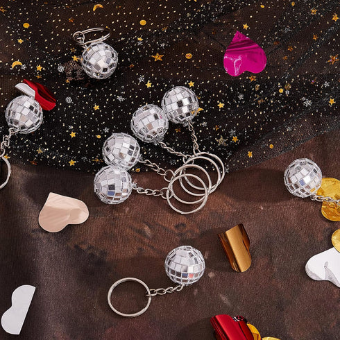 MTLEE 24 Pack Mini Mirror Disco Ball Keychain Last Disco Bachelorette Retro 60s 70s Disco Keychain for Party Favors Set Cowgirl Supplies(Silver)...