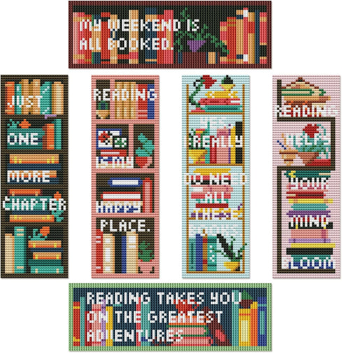 Dinifee 6 Pcs Cross Stitch Bookmark Kits Counted Cross Stitch for Adults Kids Mini Cross Stitch Stamped Embroidery Bookmark Kit Funny Book Pattern...