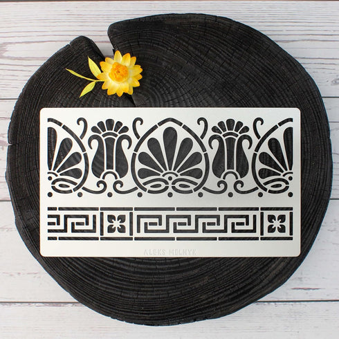 Aleks Melnyk No.328 Metal Stencil, Ancient Greek Fret and Roman Ornament, Meander, Palmette Motif, Border, Patterns, Small Stencil, 1 PC, Template...