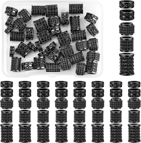 Yinkin 40 Pieces Zircon Rhinestone Beads Tube Column Pave Bead Charms Cubic Zirconia Big Hole Spacer Jewelry Bracelet Connector Crystal for DIY(Bl...