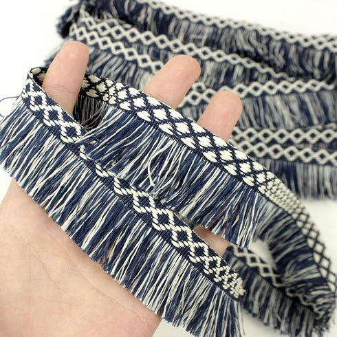 Blue and White Fringe Trim Tassel Trim for Curtains Pillows Carpet Umbrellas (1.35 Inch6 Yards)...