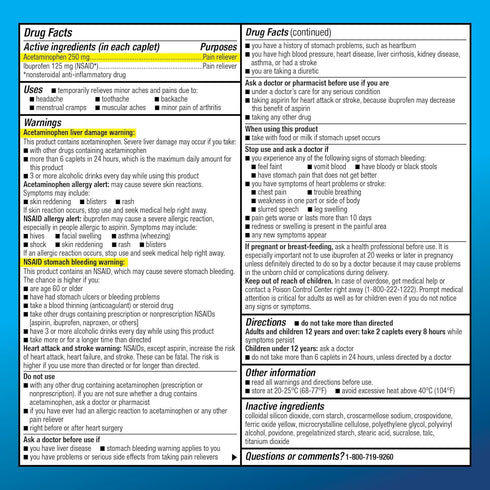 Amazon Basic Care Dual Action Acetaminophen 250 mg and Ibuprofen (NSAID) 125 mg Tablets, Pain Reliever for Headache Relief, Arthritis Pain Relief ...