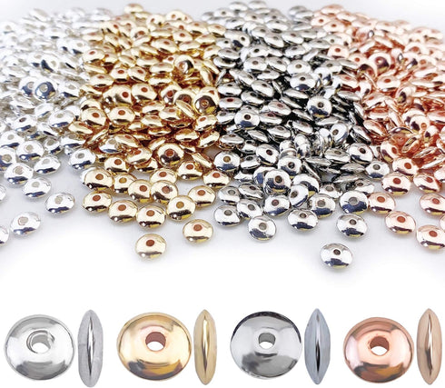 COIRIS 800pcs 4 Colors Round Spacer Beads 6mm Gold Silver Rhodium Rose Gold Plated Metal Loose Disc Beads for Bracelet Necklace Earring Jewelry Ma...