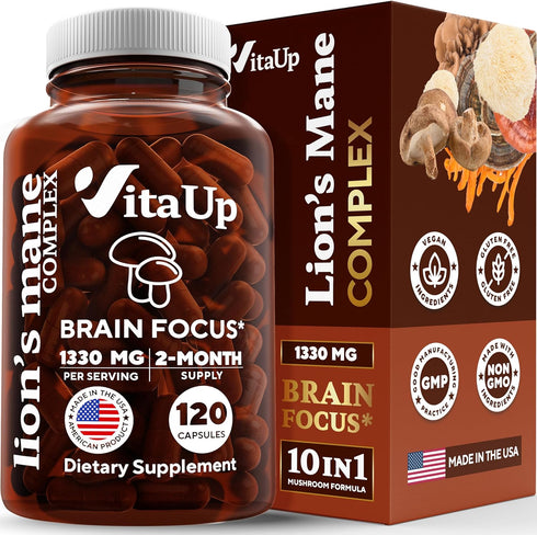Lions Mane Supplement Capsules - USA Made Lion's Mane Mushroom Complex 1330mg - Mushroom Supplement with Cordyceps, Shiitake, Reishi - Brain Suppl...