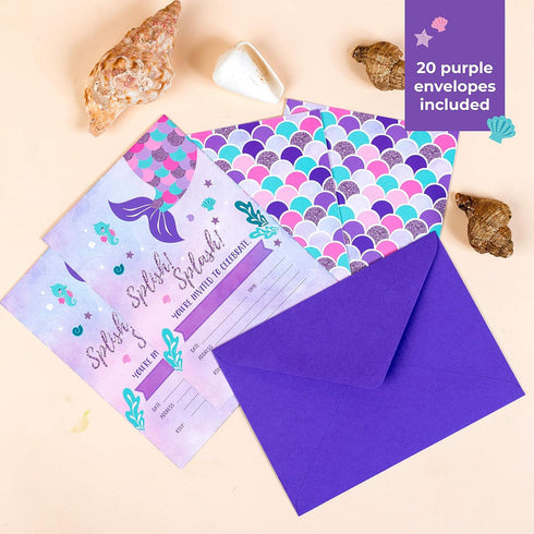 Joyful Toys Mermaid Birthday Invitations Party 20 Invitations With 20 envelopes Under The Sea Baby Shower Pool party...