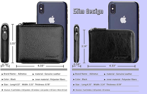 Men's Zipper Wallet Leather Bifold Wallets Slim RFID Blocking Zip Around Credit Card Holder Compact Small Wallet...