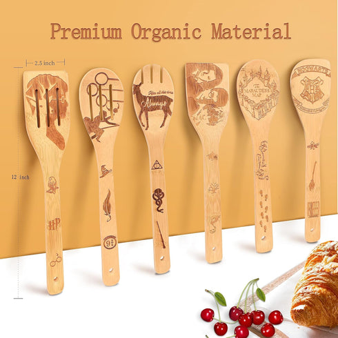 Wooden Spoons for Cooking Sets of 7 Pieces, Magical Bamboo Cooking Kitchen Utensils Kitchen Accessories Set Engraved Patterns Magic Cooking Spoons...