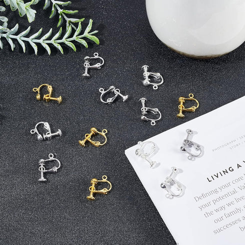 NBEADS 100 Pcs Screw Adjustment Brass Screw Clip Earring Converters, Random Mixed Color Clip-on Earring Findings Components Screw Back Ear Wire wi...