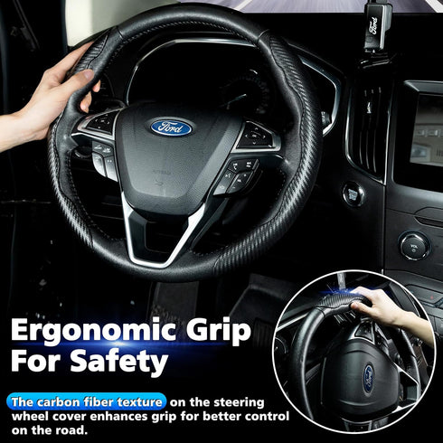 Azrra Car Steering Wheel Cover: Non-Slip Breathable Ergonomic Grip Black Carbon Fiber Steering Wheel Cover - Car Wheel Cover for Men/Women Univers...