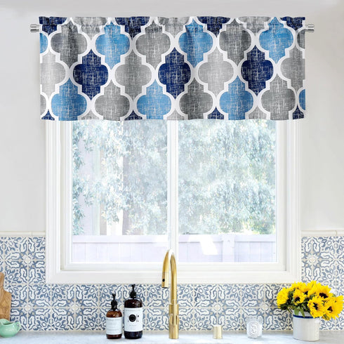 Beauoop Lattice Blackout Window Valance Curtain Panels Thermal Insulated Noise Reduction Drapes for Kitchen Cafe Living Room Quatrefoil Window Tre...