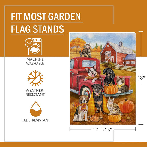 Fall Farm Animal Red Truck Small Decorative Garden Flag, Autumn Dog Puppy Yard Outside Decorations, Thanksgiving Harvest Pumpkin Country Barn Farm...