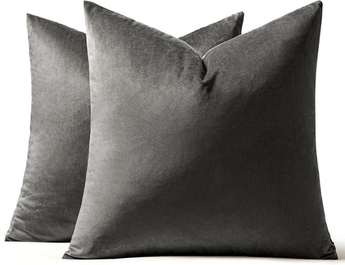 MIULEE 24x24 Inch Euro Sham Velvet Pillow Covers, Set of 2 Large Square Decorative Pillows -Dark Grey Super Soft for King Bed, Sofa, Couch, Accent...