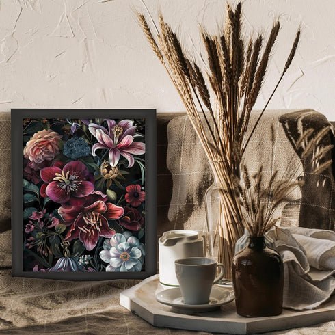Posterizer 1 pcs-chic lush flowers with dark background-Floral & Botanical Art-Abstract & Modern Art-Decor for Home & Office- UNFRAMED Wall Art...