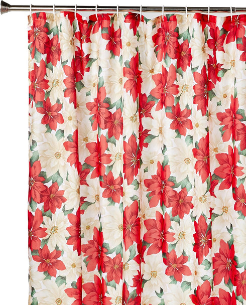 Violet Linen Decorative Christmas Printed Poinsettia Floral Design Shower Curtain - 72" X 72"...