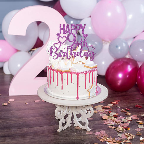 Purple Glitter Happy 9th Birthday Cake Topper for Cheers to 9 Years - Children's Birthday Party Cake Decorations...