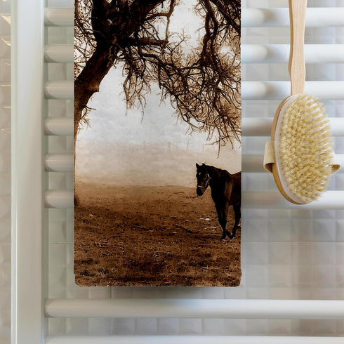 3D Rose Western Sepia Toned Horse on a Ranch with an Oak Tree TWL_202972_1 Towel, 15" x 22", Multicolor...