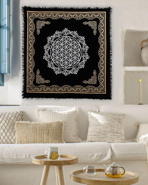 Indian Consigners Altar Cloth Flower of Life Witchcraft Alter Tarot Spread Top Cloth Wiccan Square Spiritual 18 by 18 Sacred (Flower of Life Gold ...