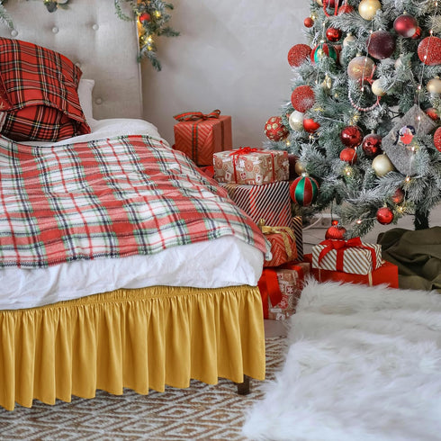 Biscaynebay Wrap Around Bed Skirts for Queen Beds with Short Drop of 12", Gold Adjustable Elastic Dust Ruffles Easy Fit Wrinkle Resistant Silky Lu...