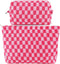 2Pcs Checkered Makeup Bag for Women Large Cosmetic Bag Set Travel Toiletry Bag Makeup Pouch Bag for Purse Pink Zipper Storage Bag Organizer Cute S...