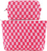 2Pcs Checkered Makeup Bag for Women Large Cosmetic Bag Set Travel Toiletry Bag Makeup Pouch Bag for Purse Pink Zipper Storage Bag Organizer Cute S...