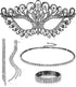 Sanfenly 5 Pieces Rhinestone Crystal Jewelry Set for Women Masquerade Mask Rhinestone Choker Necklace Bracelets Dangle Earrings Set Bridal Jewelry...