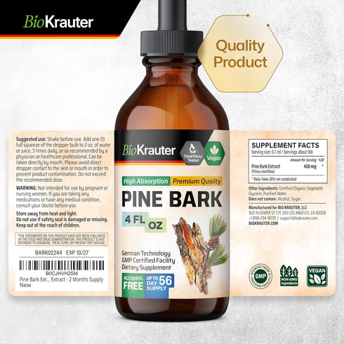 Pine Bark Extracts Tincture - Rich in Antioxidants Liquid Supplement - 400 mg Organic French Maritime Pine Bark Extract Drops - Vegan, Alcohol & S...