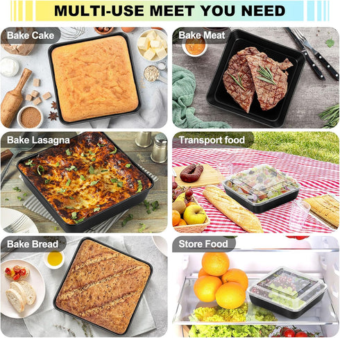 P&P CHEF Square Baking Pan with Lid Set, 8 Inch Non-Stick Square Cake Pans for Oven Cooking Brownie Lasagna, Stainless Steel Core & Easy Release, ...