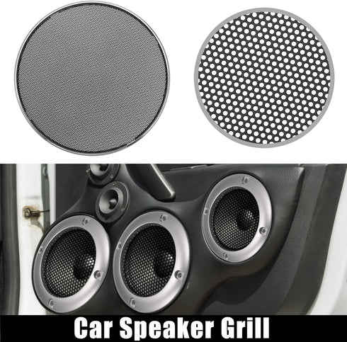 X AUTOHAUX 2pcs 6.5 Inch Car Metal Audio Speaker Grill Cover Mesh Woofer Horn Guard Decorative Circle Grille Protector Silver Tone...