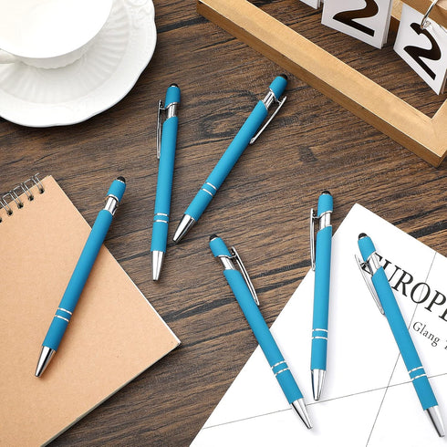 12 Pieces Ballpoint Pen with Stylus Tip, 1.0 mm Black Ink Metal Pen Stylus Pen for Touch Screens, 2 in 1 Stylus Ballpoint Pen (Blue-Green)...