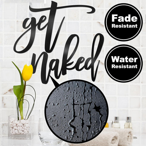 Vivegate Get Naked Sign – 15” X 19” Get Naked Sign for Bathroom Wall Decor Bath Word Art Decals Black Metal Letters...