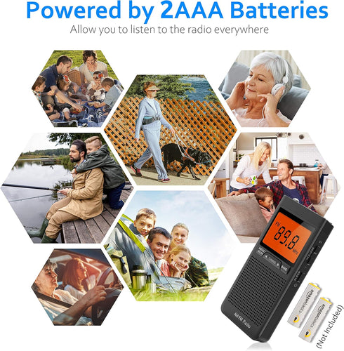 AM FM Portable Radio Personal Radio with Excellent Reception Battery Operated by 2 AAA Batteries with Stero Earphone, Large LCD Screen, Digtail Al...