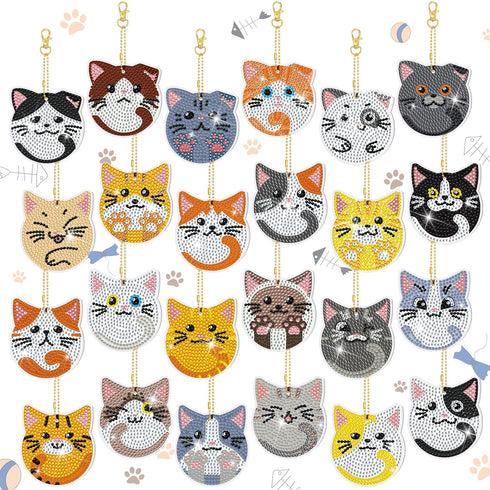 Frienda 24 Pcs Cat Diamond Painting Keychains Kit Cute Cat Diamond Art Key Chains Dot Drill Diamond Painting Ornaments Set DIY Art Craft Supplies ...