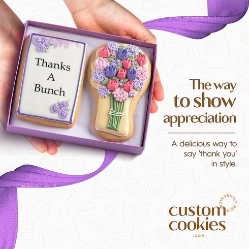 Gourmet Floral Thank you Cookie Gift Basket | 2 Large 2.5 x 4.5 in Vanilla Sugar Cookies Hand-Decorated Snack Variety Pack | Kosher Bakery Care Pa...