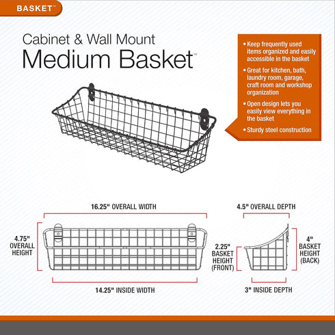Spectrum Diversified Vintage Cabinet & Wall Mount Basket, Medium, Industrial Gray...