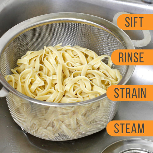 U.S. Kitchen Supply Stainless Steel Colander Strainer Basket - 3-Quart Colander with Resting Feet & Handles - Wide Rim Sieve, Stainless Steel Stra...