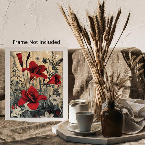 Posterizer 1 pcs-wild nature scene with white and red flowers-Floral & Botanical Art-Abstract & Modern Art-Decor for Home & Office- UNFRAMED Wall ...