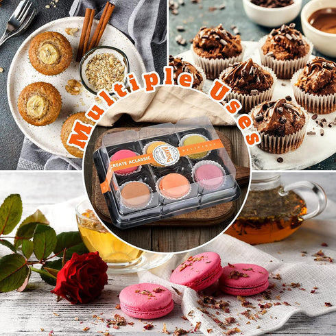 Macaron Box with Clear Display Window,50-Pack Black Base Gift Macaron Packaging Box Fits 6 Macarons,Dessert Carrier Boxes Great for Truffles Cake,...