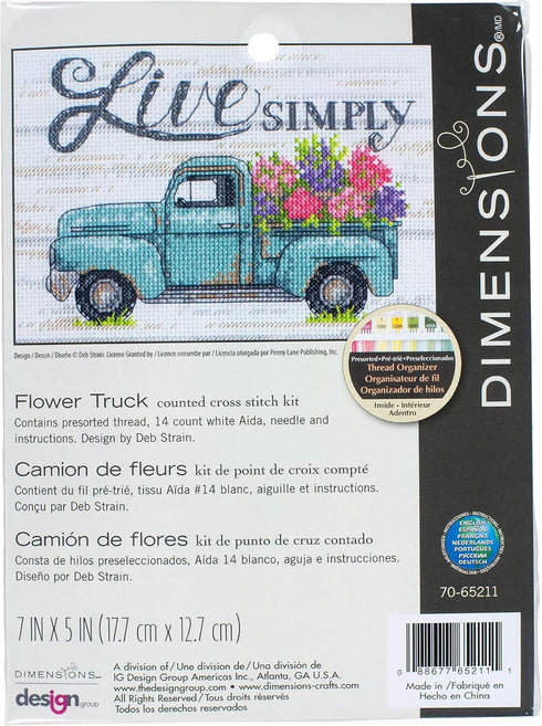 Dimensions Flower Truck Counted Cross Stitch Kit for Beginners, 7" x 5", 14 Cnt. White Aida, 5 5...