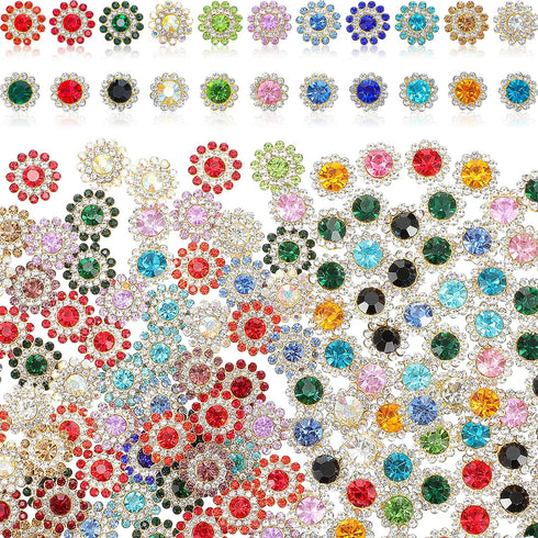 200 Pieces Flatback Rhinestones 12 mm 14 mm Flower Shape Claw Cup Sew on Rhinestone Buttons Crystal Glass Flower Multicolor Jeweled Buttons for Cr...