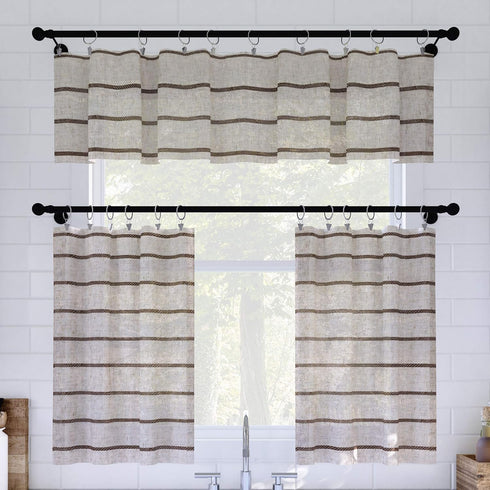 Clean Window Twill Stripe Allergy/Pet Friendly Anti-Dust Sheer Cafe Curtain, 52" x 36", Mocha/Linen...